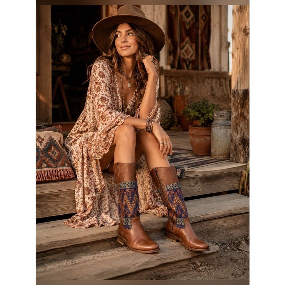 Teysha Leather Riding Boots/Aztec Textile